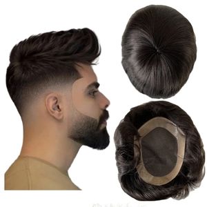 Indian Virgin Human Hair Replacement Silky Straight 1b# Lace with PU Perimeter Toupee 6x8 AUS Unit for White Men