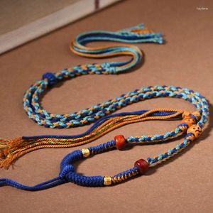 Ожерелья с подвесками, тибетское ожерелье, веревка, ручная работа, натертая хлопчатобумажная нить, плетеные бусины танка, игровые вощеные украшения