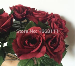 80pcs Burgundy Gül Çiçeği Kırmızı 30cm Şarap Renkleri Düğün Centerpieces için Gelin Buket Yapay Dekoratif Çiçekler3664214