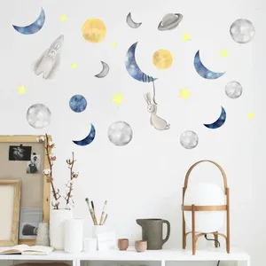 Наклейки на стену, ручная роспись, Луна для украшения детской комнаты, съемные наклейки со звездами, обои для домашнего декора, художественные фрески «сделай сам»