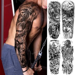 Tatuagens Temporárias Incríveis Homens Grande Braço Completo Manga Tatuagem Deus Lobo Lua Dragão Leão Rei Tigre Floresta Designs Corpo Grande 231208