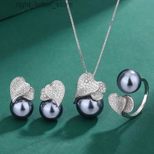 Серьги-гвоздики с таитянским жемчугом, двойное сердце в форме кубического циркона, ожерелье, кольцо для женщин, ювелирные изделия, свадебный подарок для гостей, друзей, подарок YQ231211