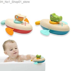 Игрушки для ванной 2 шт. Детская игрушка для ванной Симпатичная утка Мультяшное животное Крокодил Детская деревянная игрушка для воды Детские игрушки Подарки Q231212
