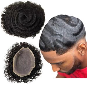 6 inches Brazilian Virgin Human Hair Replacement 1# 1b Black Color 12mm Wave Full Lace Toupee for Black Men