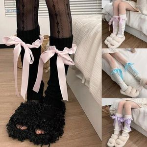 Kadınlar SOCKS Japon tarzı fırfır örülmüş uzun diz yüksek bot çorapları bale yay dantel yukarı