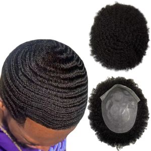 Brazilian Virgin Human Hair Replacement #1 6mm Wave 8x10 Knots PU Toupee for Men