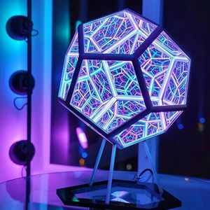 Dekoratif Nesneler Figürinler Noel Sonsuz Dodekahedron Renk Işık USB Şarj Dekoratif Lamba Ana Desktop Dekorasyon Estetik Oda Dekor 231212