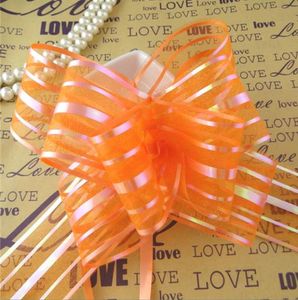 Yüksek kaliteli50pcslot 5cm büyük boy turuncu renkli organze düğün arabası dekor düğün organza için çekme çiçek şeritler GI7303203