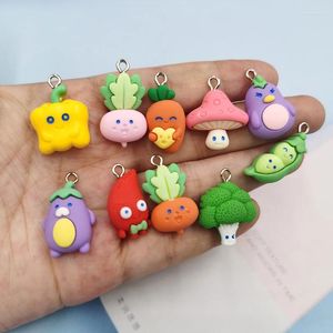 Charms 10pcs Kawaii Karikatür Reçinesi Sebze Havuç Mantar Fasulye Korunması Küpe Bilezik İçin Keyla Ke Takı Yapımı