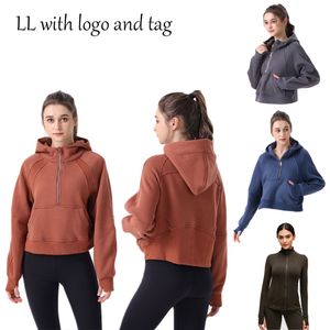 Kadın Scuba Hoodie Yarım Zip Sweatshirt, Active Giyim Teknoloji Polar Kalınlaştırılmış Yoga Taytlar Giyim Tasarımcı Spor Kapüşonlu Külot Kadınların Gevşek Kart Ceketi