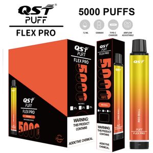 Производитель QST Vapor Flex Pro 5000 Puffs Одноразовый вейп 12 мл Предварительно заполненный 0 мг 20 мг 50 мг Аккумуляторная съемная электронная сигарета Устройство для контроля воздушного потока Паровая ручка