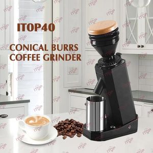 Mills itop 40 ITOP 40mm Burr Coffee Grinder Metal Hopper Elegant Samll Electric Machine Portable Household 231212