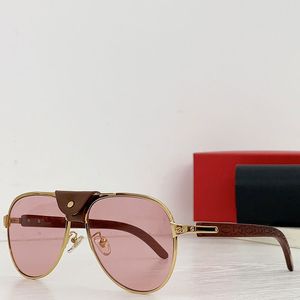 Горячие солнцезащитные очки бренда Santos для мужских дизайнеров, мужские и женские пилоты из телячьей кожи, оправа переносицы, коричневые деревянные ножки, розовые линзы, пляжные солнцезащитные очки UV400 CT0037