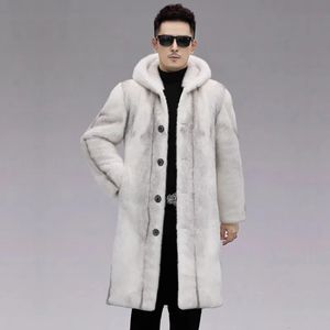 Erkekler kürk sahte kürk yüksek kaliteli kışlık sıcak sahte fux erkekler kapşonlu kalın orta uzunluklu kürk ceket artı beden marka tek göğüslü erkekler giyim 231211