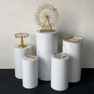 Decoração de festa cilindro dispaly pedestal suporte branco 5pcs bolo coluna circular de ferro para casamento