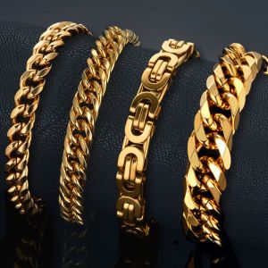 Мужской браслет из желтого золота 14 карат, мужской браслет золотого цвета, массивный кубинский браслет-цепочка для мужчин