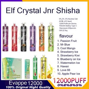 Jnr Shisha Hookah 12000 Puff Vapor Einweg-Vape-Stift Crystal Bar Evappe Elegant 12000 Puffs Vaper 0% 2% 5% Nikotin E-Zigarette China Großhandel