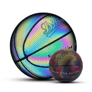 Toplar 7# Yansıtıcı Basketbol Topu PU Giyim Dayanıklı Aydınlık Gece Işık Parlayan Renkli Basketbol Genç Hediye Anti-Hava Sızıntısı 231212