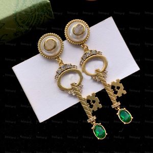 Key Style Shiny Rhinestone Earrings Studs Designer Letter Plated Earrings for Women Valentines Day Christmas Gift