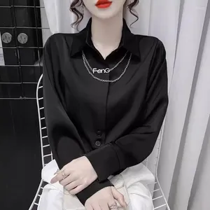 Kadın Bluzları Marka İndirim Mağazası Batı Stil Zinciri Ekleyen Şifon Gömleği Kısa Slim Fit Üst