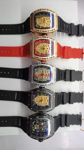 Модный роскошный бренд RM Skull Мужские часы Досуг женские часы с бриллиантами Стальной календарь Силиконовые кварцевые наручные часы Заводские продажи