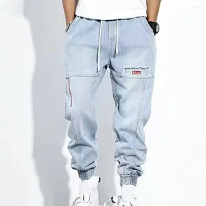 Jeans masculinos streetwear hip hop calças de carga homens cor sólida rasgado cintura elástica casual solto leggings harem