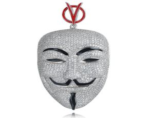 Vendetta kolyesi için hip hop v Gümüş Renk Kübik Zirkon Maske Kolye Erkekler için Tenis Zinciri Rapçi Jewelry5274894