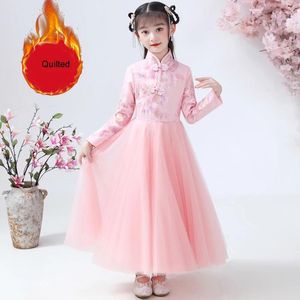 Etnik Giysiler Elbiseler Çocuk Nakış Dantel Cheongsam Elbise Kız Bebek Akşam Düğün Partisi Çin Çiçek Yıl Giysileri