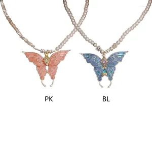 Цепочки сияющие преувеличивают большую подвеску в виде бабочки, ожерелье, жемчужная металлическая цепочка, Y2k, ювелирные изделия, Прямая поставка
