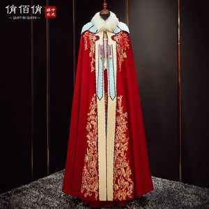 Kadın Yün Karışımları Xiuhe Giyim Pelerin Gelin Düğün Kış Kış Sıcak Kürk Yaka Kadife Uzun Şal Hanfu 231212