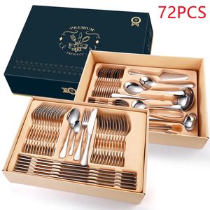 Cookware Sets 72Pcs Luxury Kitchen Accessories DinnerwareSet Knife Spoon Fork Stainless Steel Cutlery Set Tableware Flatware Gift 231213