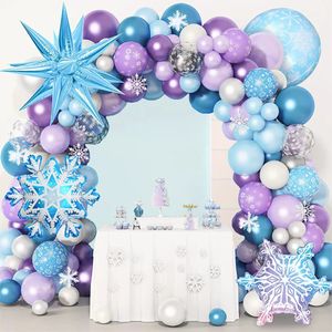 Noel dekorasyonları 140pcs dondurulmuş tema partisi kar tanesi mavi mor balonlar ilk 5. doğum günü kız kar kraliçesi dekorasyon globos 231213
