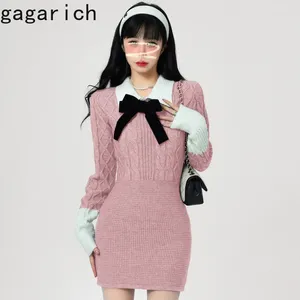 Sıradan Elbiseler Gagarich 2024 Koreli Tatlı Örme Elbise Kadınlar Sonbahar Kış Preppy Style Uzun Kollu Kazak Kalça Noel