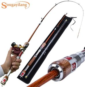 Sougayilang 123cm 2 Bölümler Karbon fiber buz balıkçılık çubuğu hafif ahşap saplı kış çubukları ile mücadele dişli 2111235099558