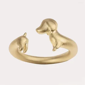 Küme halkaları yaratıcı köpek şekil yüzüğü kadınlar için sevimli dachshund basit buzlu ayarlanabilir açık parti takı doğum günü hediyeleri