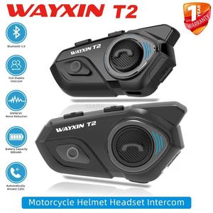 Motorcycle Intercom WAYXIN T2 Motorcycle Helmet Headset For 2 Riders Bluetooth Intercom Headphone Motorbike Communicator Interphone Waterproof BT5.0L231153