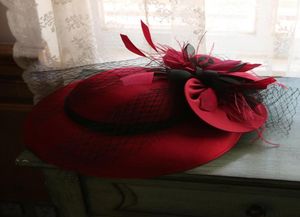 Burgundy Beyaz Peçe Düğün Şapkası Peri Çiçek Mesh Faşator Fedora Hat Zarif Bayanlar Kokteyl Gelin Başlıkları 20209606320