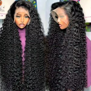 Индийские волосы HD Прозрачный фронтальный парик с глубокими волнами 13x4 Вьющиеся парики из натуральных волос на кружеве для женщин Бесклеевые парики с волнами воды Синтетические парики с закрытием