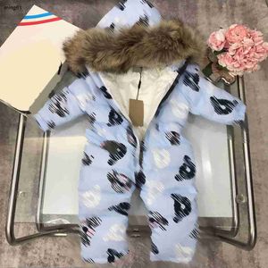 Yepyeni doğan bebek tulum kışlık sıcak çocuk tasarımcısı kıyafetler boyut 75-110 ayı desen baskısı kapşonlu kız kız palto dec05