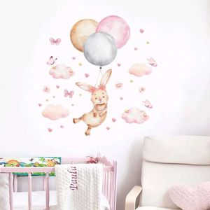 1 шт. розовое сердце с бантом для девочек, кролик, захватывает воздушный шар, наклейка на стену для детской комнаты, гостиной, классной, украшения дома, Настенный декор
