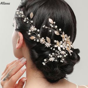 Fashion Pearls Metal Flowers Leaves Bridal Headpieces Hairclips Gold Silver Women Hairband Tiara Wedding Hair Accessories For Bride CL3057
