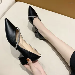Модельные туфли на среднем каблуке, женская летняя обувь на квадратном каблуке с острым носком, 2023, черные стильные слипоны, оптовая продажа, Y2k