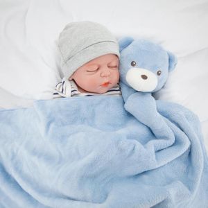 Одеяла Kavkas Baby 76x76 см, плюшевый подарок для новорожденных, мягкий теплый коралловый флис, игрушка в виде головы животного, постельное белье и пеленание с синим медведем