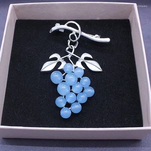 Brooches Women's Light Blue/Purple Grape Brooch Natural Stone Fruit Jewelry For Female Pins Wholesale