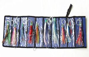 Юбка-осьминог, приманки для морского троллинга, мягкие рыболовные приманки, китайская сумка для снастей, полимерная головка с крючком, 10 шт., смешанный костюм с сумкой7836531