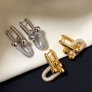 Yüksek kaliteli 925 STERLING Gümüş Çift Ring U şeklinde Küpeler Kadın Basit Moda Brand Marka Partisi Yüksek Derece Takı