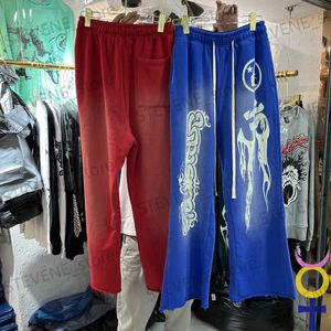 Calças masculinas Stock Foto Real Hip Hop Streetwear Hellstar Terry Sweatpants Flame Bet Print HELL STAR Casal Vestido Calças T231214