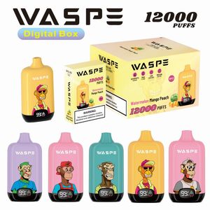 Бесплатная доставка умный ЖК-дисплей экран ecig Waspe Vape Puff vaper 12000 цифровая коробка 12k затяжек одноразовая вейп-катушка с сетчатой катушкой Type-C зарядный порт vaper