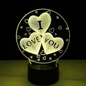 Night Lights 3D Optical Lamp Loves Heart I Love You Night Light DC 5V USB Powered 5th Battery Whole Drop205M