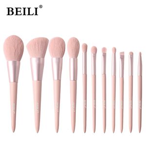 Makyaj Fırçaları Beili 1011 PCS Pembe Makyaj Fırçası Set Saf Doğal Kaş ve Kirpik Tozu Sentetik Saç Taban Makyaj Fırçası Kadın Makyaj Aracı 231214